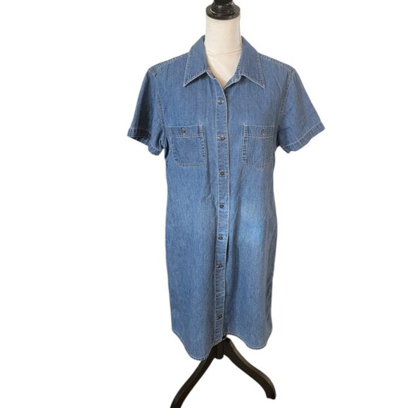 Liz Claiborne Maxi Blue Denim Short Sleeved Shirt Dress in Size 14 - Picture 1 of 7